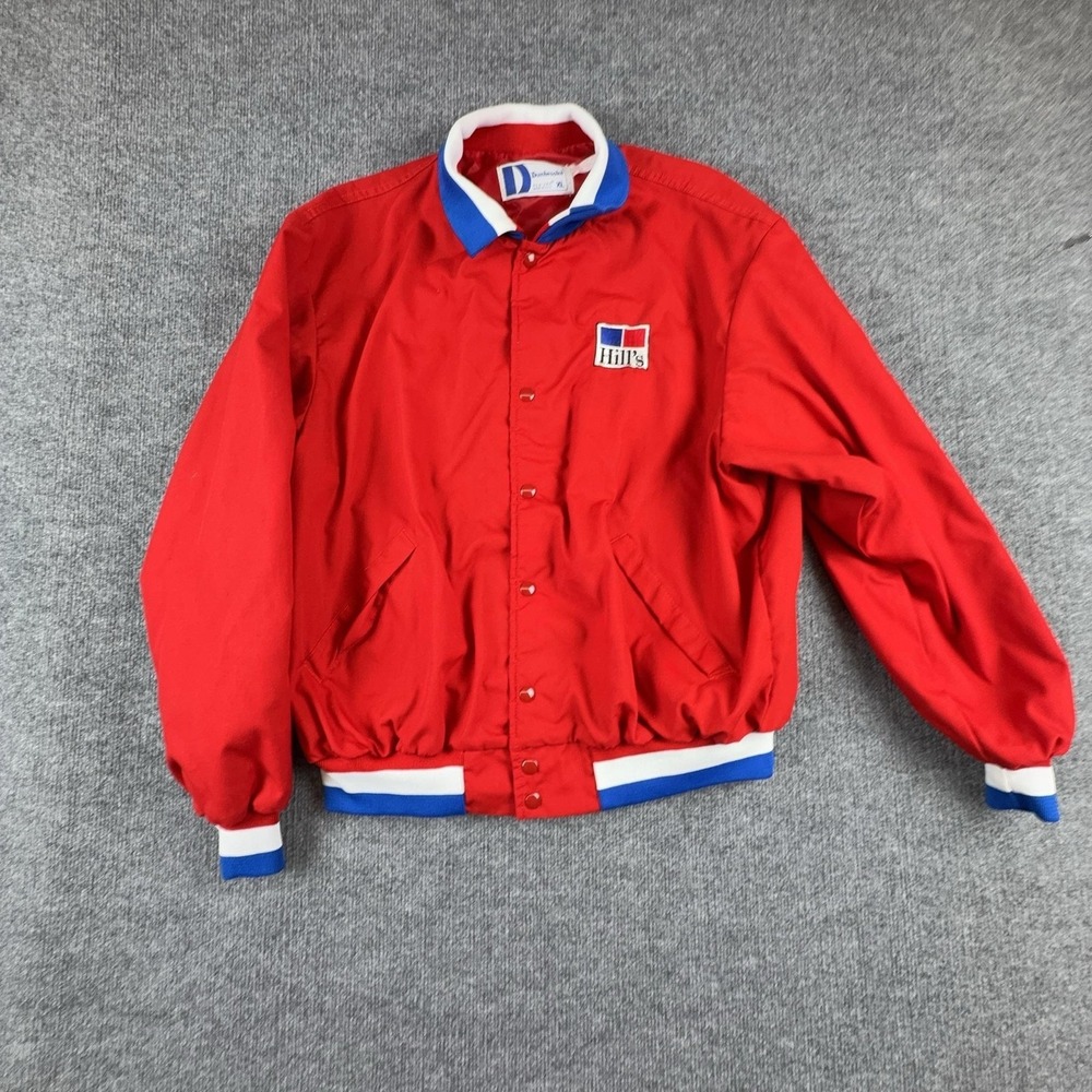 Vintage Dunbrooke‎ Jacket Mens XL Red Nylon Hill's Logo PLA-JAC Varsity USA
